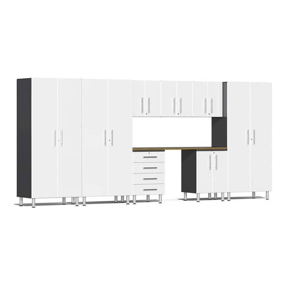 Ulti-MATE Garage 9-Piece Cabinet Kit with Bamboo Top in Starfire White Metallic | Garage Giant