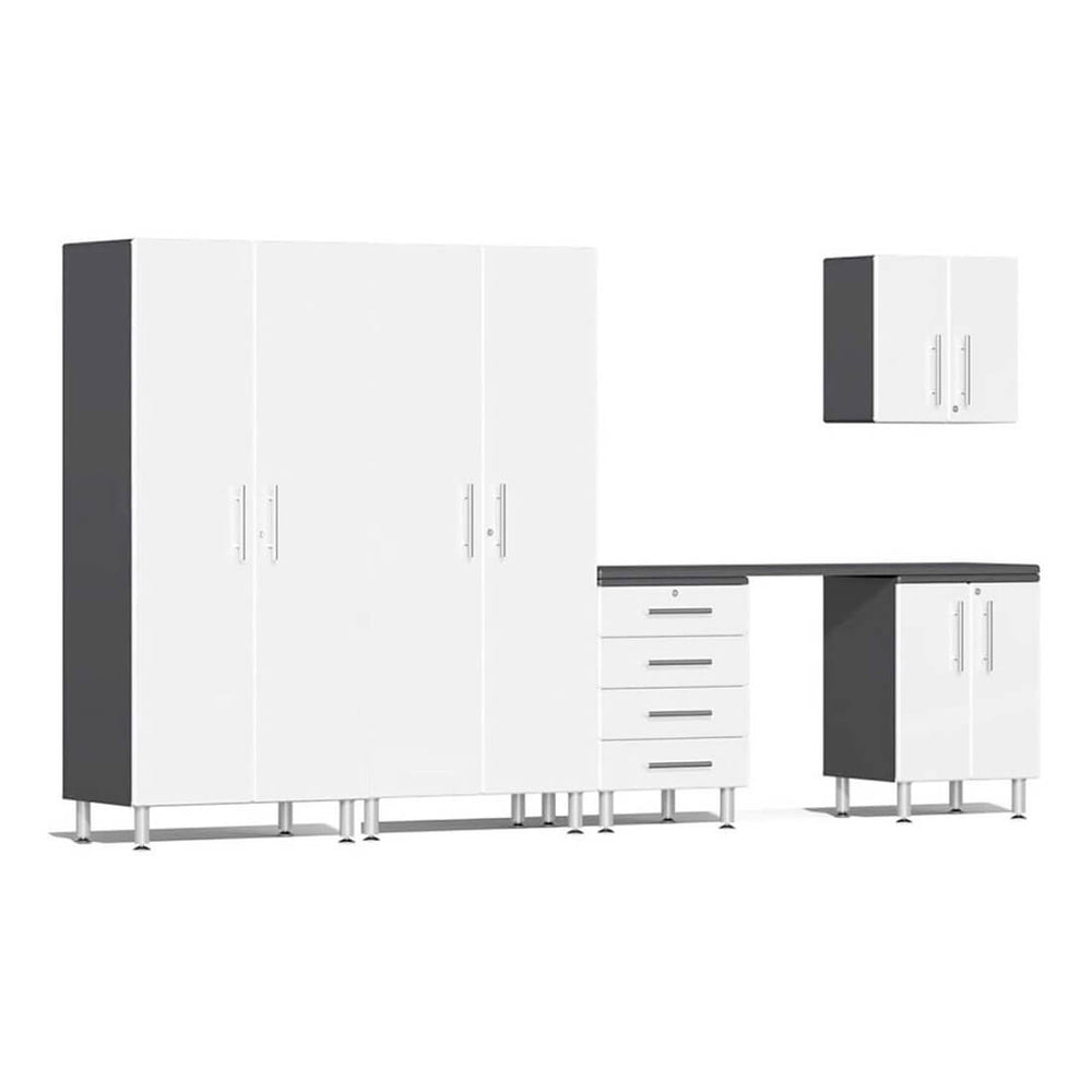 Ulti-MATE Garage 6-Piece Cabinet System with Channeled Worktop in Starfire White Metallic | Garage Giant
