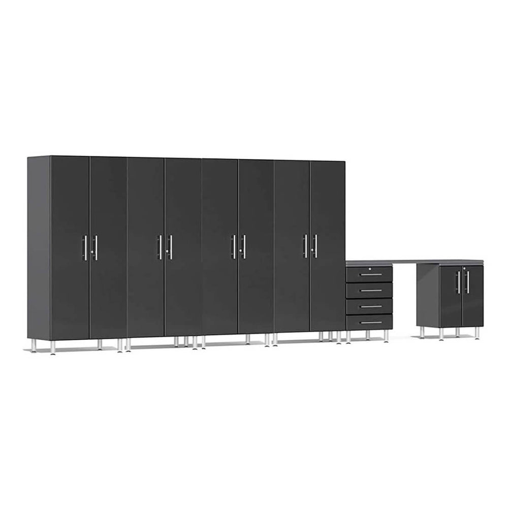 Ulti-MATE Garage 7-Piece Cabinet System with Channeled Worktop in Midnight Black Metallic | Garage Giant
