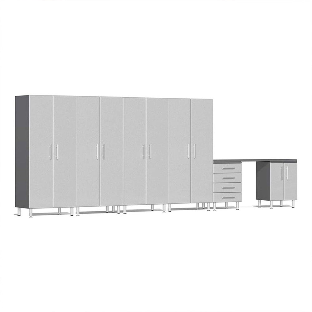 Ulti-MATE Garage 7-Piece Cabinet System with Channeled Worktop in Stardust Silver Metallic | Garage Giant