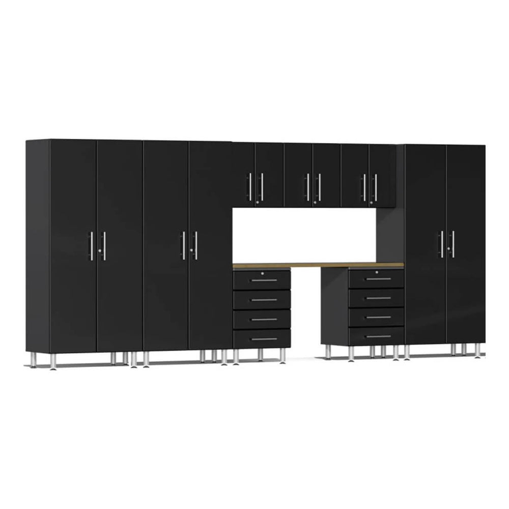 Ulti-MATE Garage 9-Piece Garage Cabinet Set with Bamboo Worktop in Midnight Black Metallic | Garage Giant