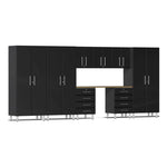 Ulti-MATE Garage 9-Piece Garage Cabinet Set with Bamboo Worktop in Midnight Black Metallic 