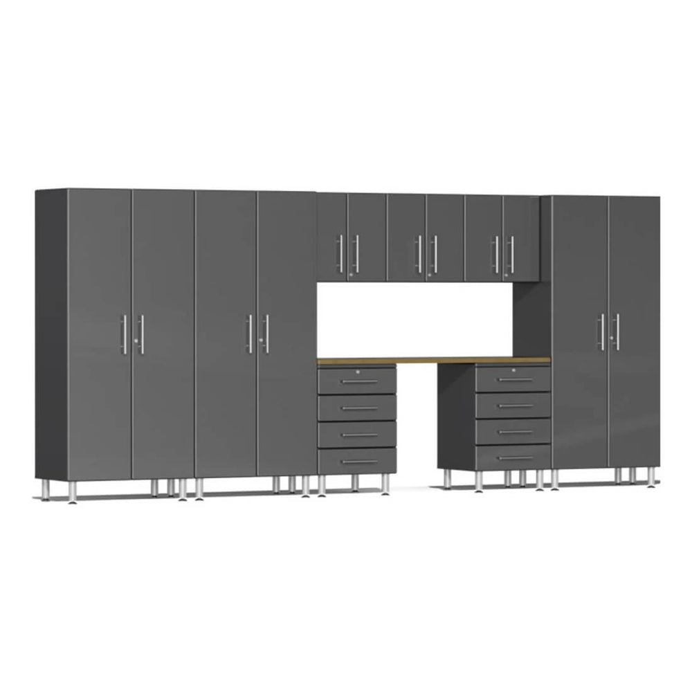 Ulti-MATE Garage 9-Piece Garage Cabinet Set with Bamboo Worktop in Graphite Grey Metallic | Garage Giant