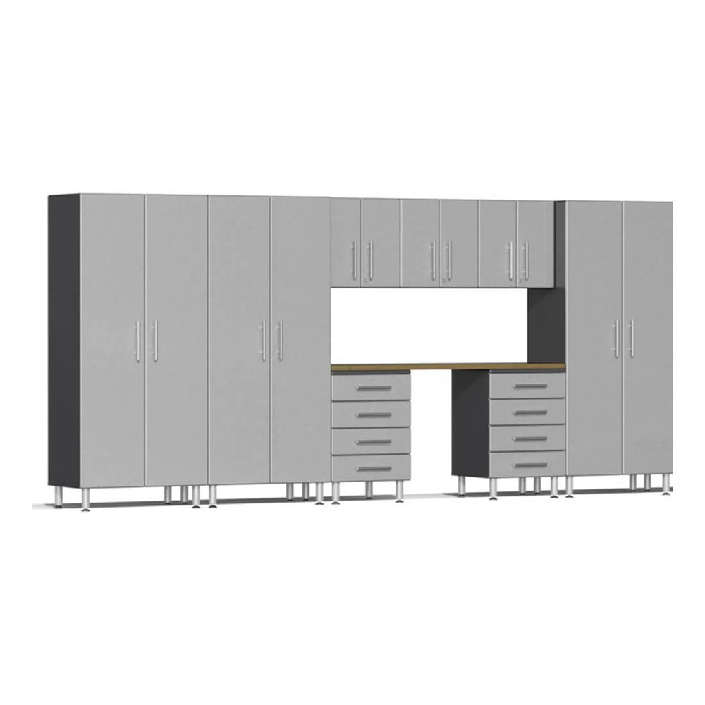 Ulti-MATE Garage 9-Piece Garage Cabinet Set with Bamboo Worktop in Stardust Silver Metallic | Garage Giant