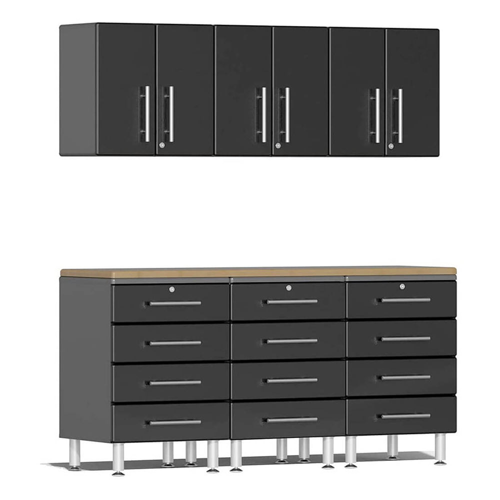 Ulti-MATE Garage 7-Piece Cabinet System with Bamboo Worktop in Midnight Black Metallic | Garage Giant