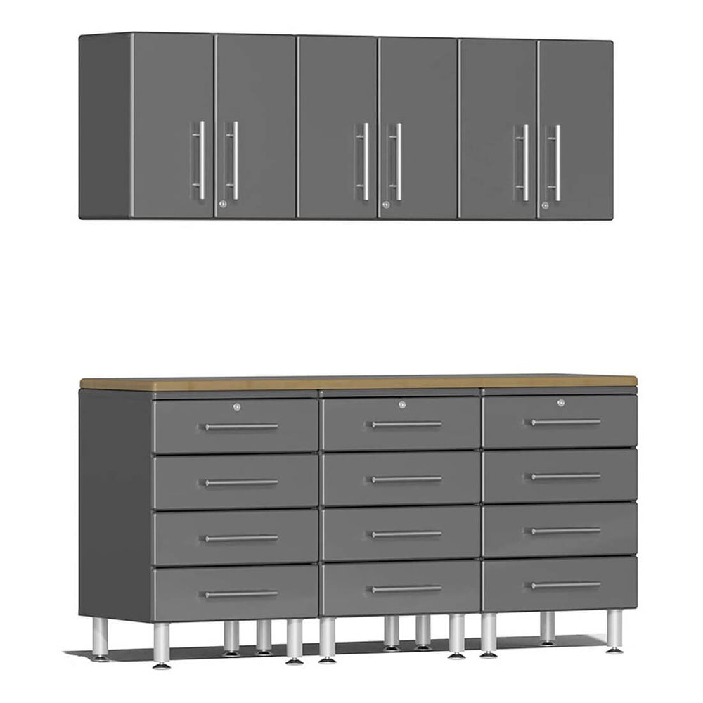 Ulti-MATE Garage 7-Piece Cabinet System with Bamboo Worktop in Graphite Grey Metallic | Garage Giant