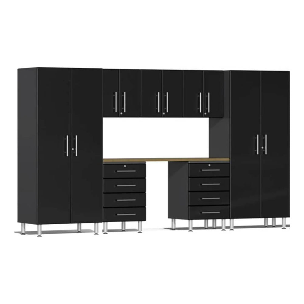 Ulti-MATE Garage 8-Piece Cabinet Set with Bamboo Worktop in Midnight Black Metallic | Garage Giant