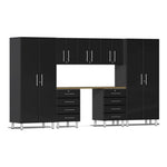 Ulti-MATE Garage 8-Piece Cabinet Set with Bamboo Worktop in Midnight Black Metallic | Garage Giant 