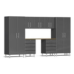 Ulti-MATE Garage 8-Piece Cabinet Set with Bamboo Worktop in Graphite Grey Metallic | Garage Giant 