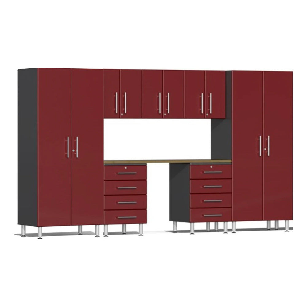 Ulti-MATE Garage 8-Piece Cabinet Set with Bamboo Worktop in Ruby Red Metallic | Garage Giant