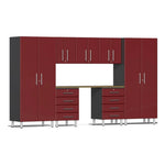 Ulti-MATE Garage 8-Piece Cabinet Set with Bamboo Worktop in Ruby Red Metallic | Garage Giant 