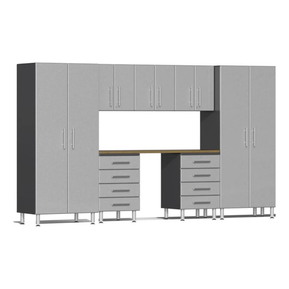 Ulti-MATE Garage 8-Piece Cabinet Set with Bamboo Worktop in Stardust Silver Metallic | Garage Giant