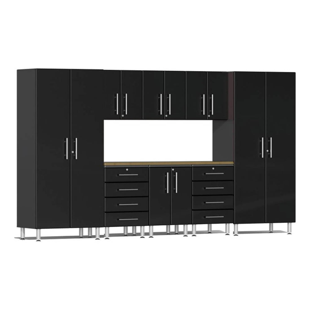 Ulti-MATE Garage 9-Piece Garage Cabinet Kit with Bamboo Worktop in Midnight Black Metallic-UG28092B-Garage Giant