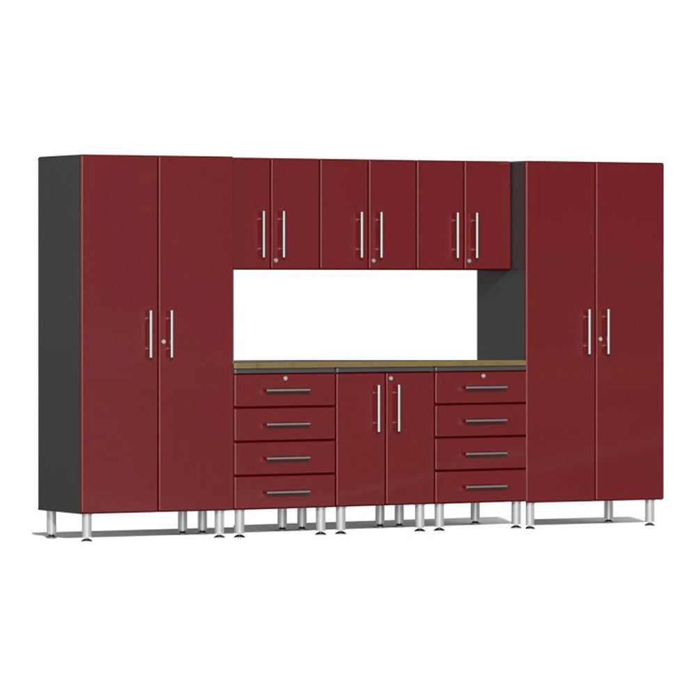 Ulti-MATE Garage 9-Piece Garage Cabinet Kit with Bamboo Worktop in Ruby Red Metallic-UG28092R-Garage Giant