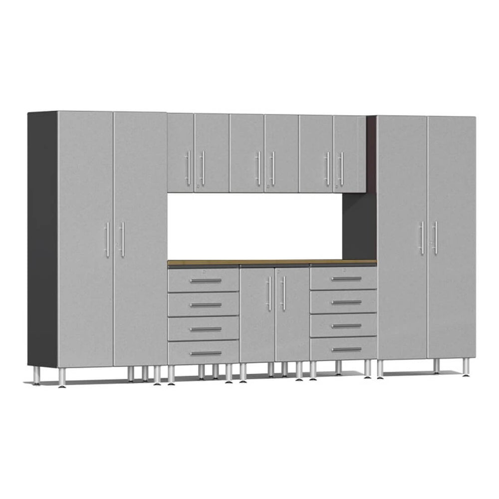 Ulti-MATE Garage 9-Piece Garage Cabinet Kit with Bamboo Worktop in Stardust Silver Metallic-UG28092S-Garage Giant