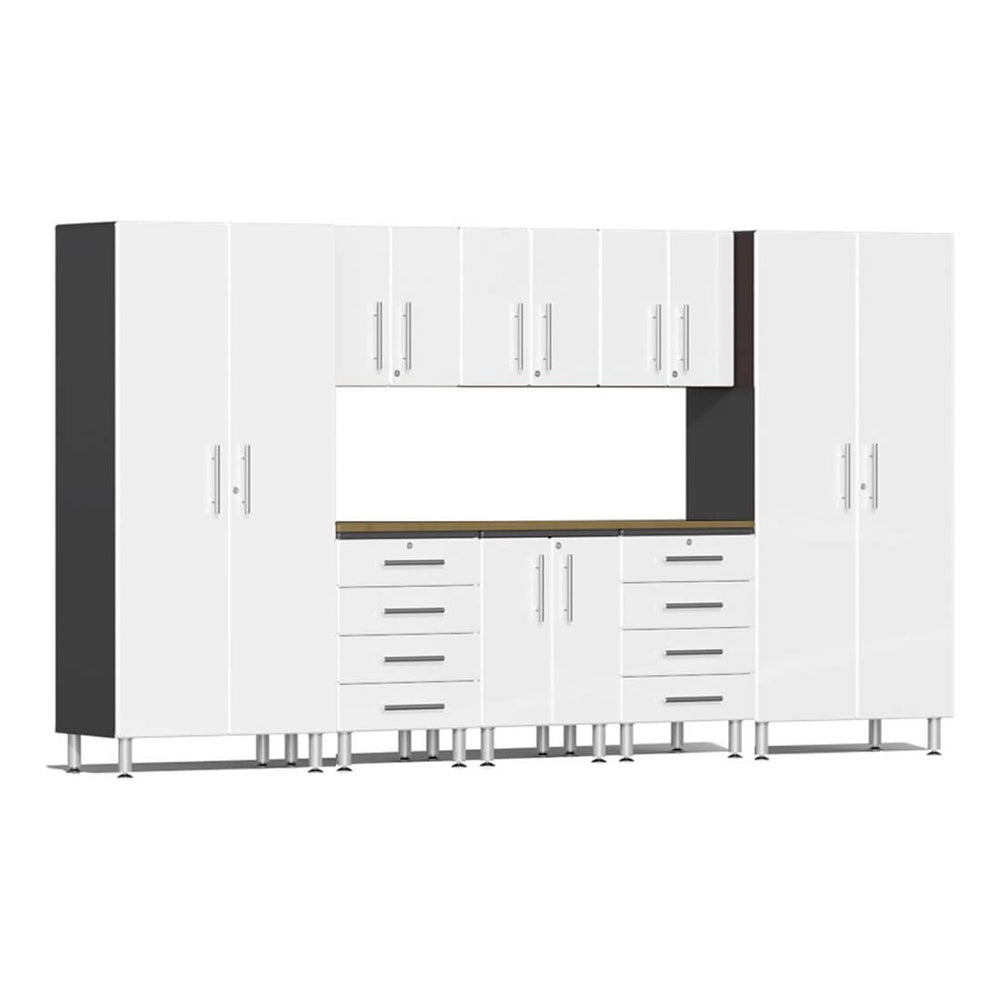 Ulti-MATE Garage 9-Piece Garage Cabinet Kit with Bamboo Worktop in Starfire White Metallic-UG28092W-Garage Giant