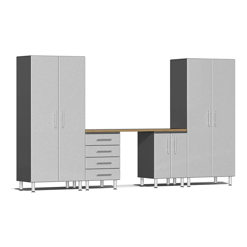 Ulti-MATE Garage 5-Piece Garage Cabinet Kit with Bamboo Worktop in Stardust Silver Metallic | Garage Giant