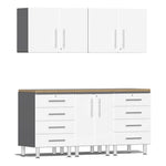 Ulti-MATE Garage 6-Piece Cabinet Set with Bamboo Worktop in Starfire White Metallic | Garage Giant 