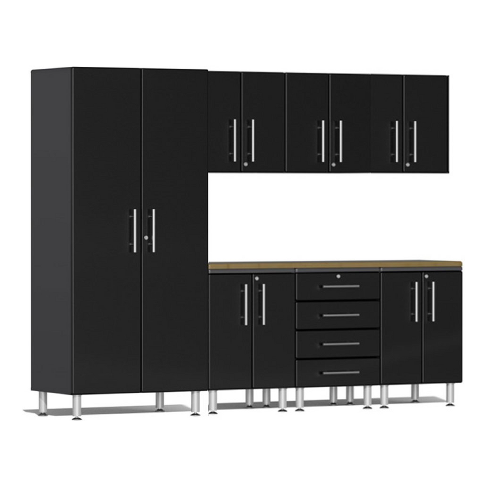 Ulti-MATE Garage 8-Piece Cabinet Set with Bamboo Worktop in Midnight Black Metallic-UG29082B-Garage Giant
