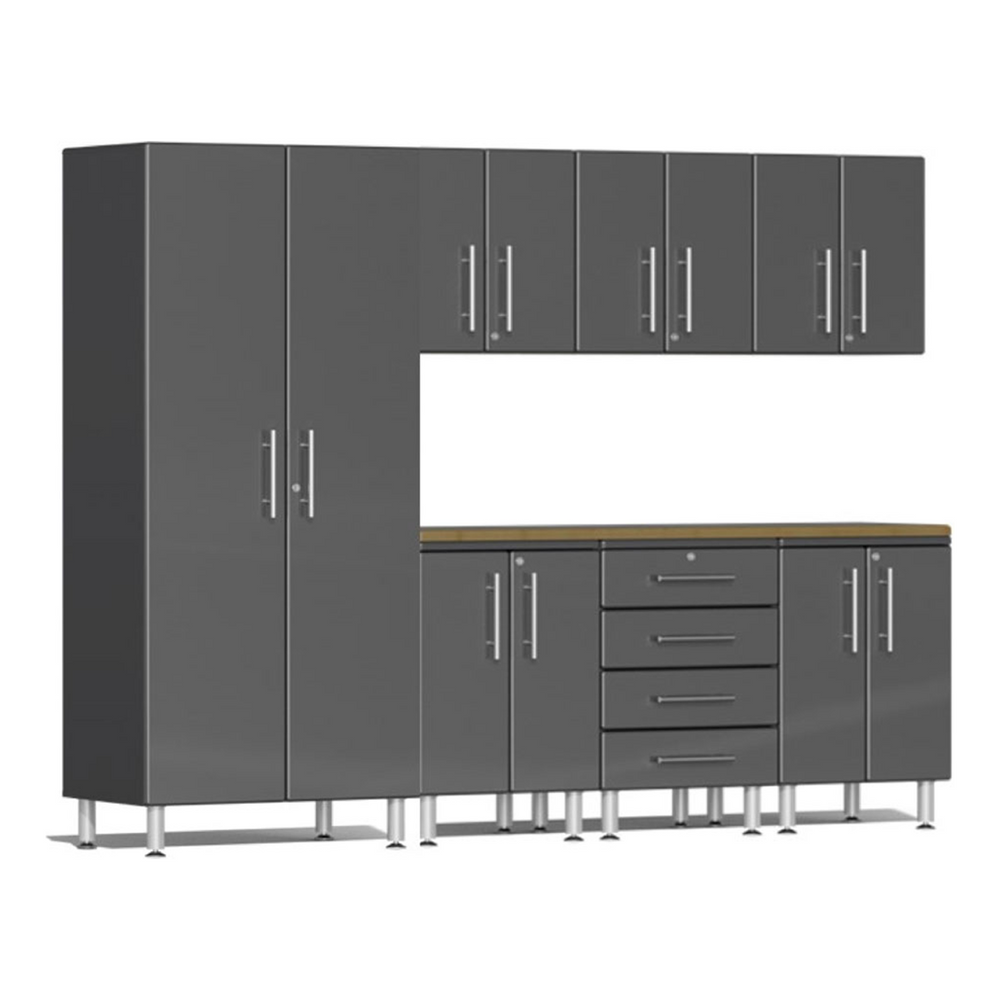 Ulti-MATE Garage 8-Piece Cabinet Set with Bamboo Worktop in Graphite Grey Metallic-UG29082G-Garage Giant