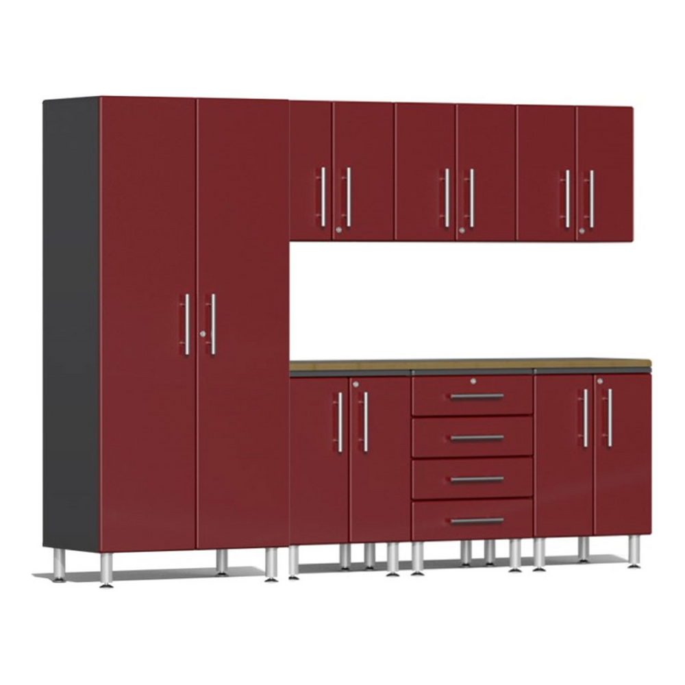 Ulti-MATE Garage 8-Piece Cabinet Set with Bamboo Worktop in Ruby Red Metallic-UG29082R-Garage Giant