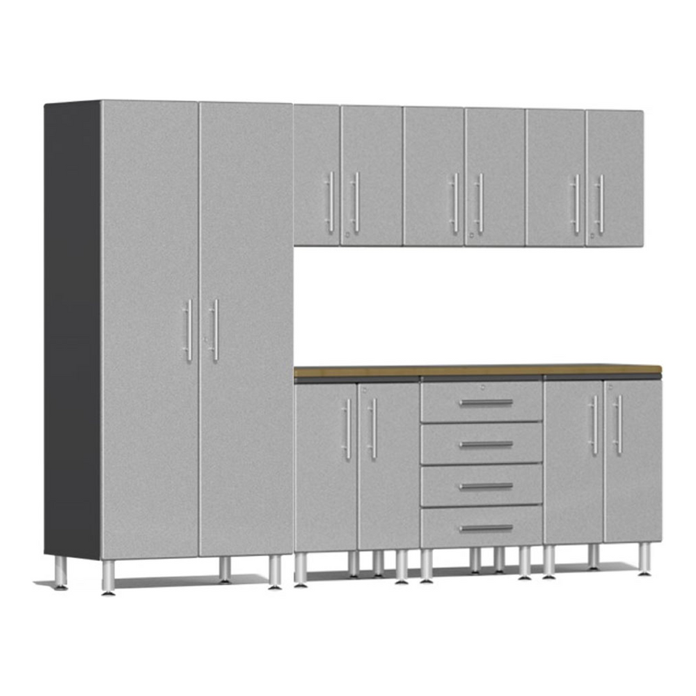 Ulti-MATE Garage 8-Piece Cabinet Set with Bamboo Worktop in Stardust Silver Metallic-UG29082S-Garage Giant