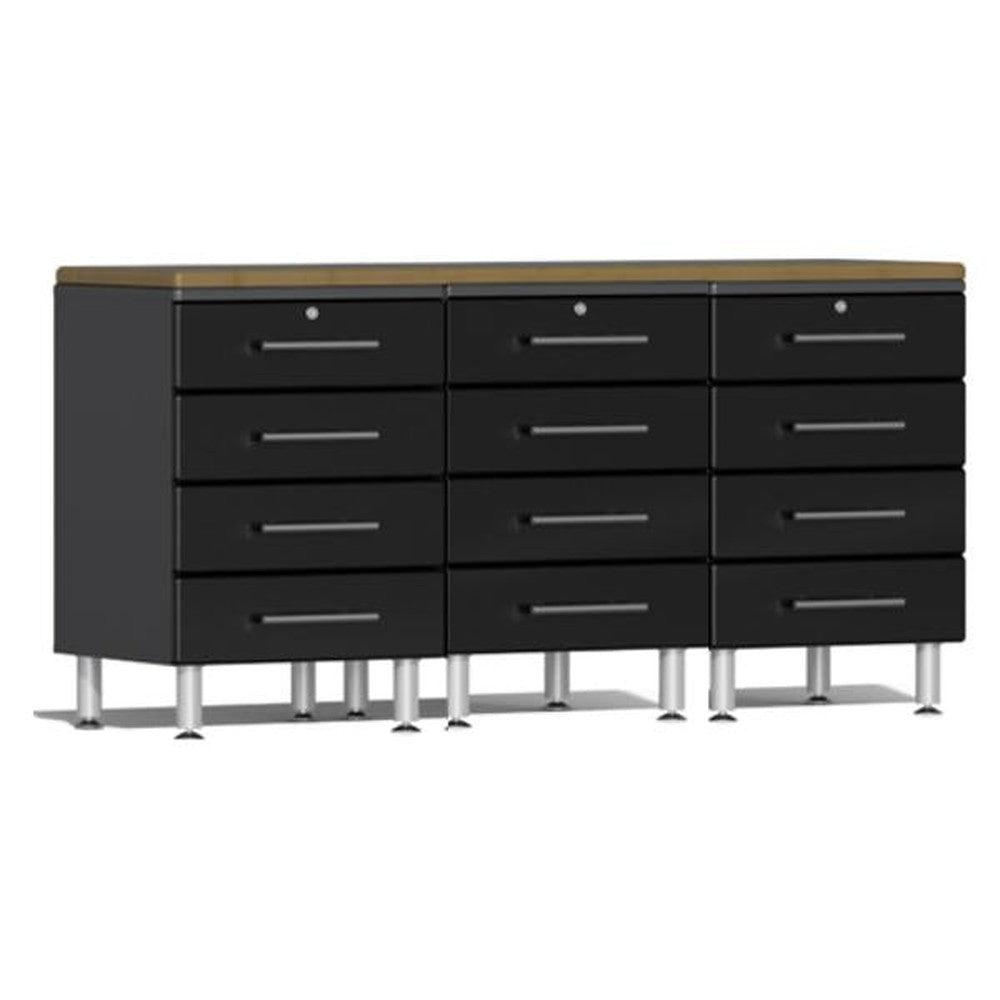Ulti-MATE Garage Workbench With Drawers, 4-Piece With Bamboo Worktop-UG20042B-Black-Garage Giant