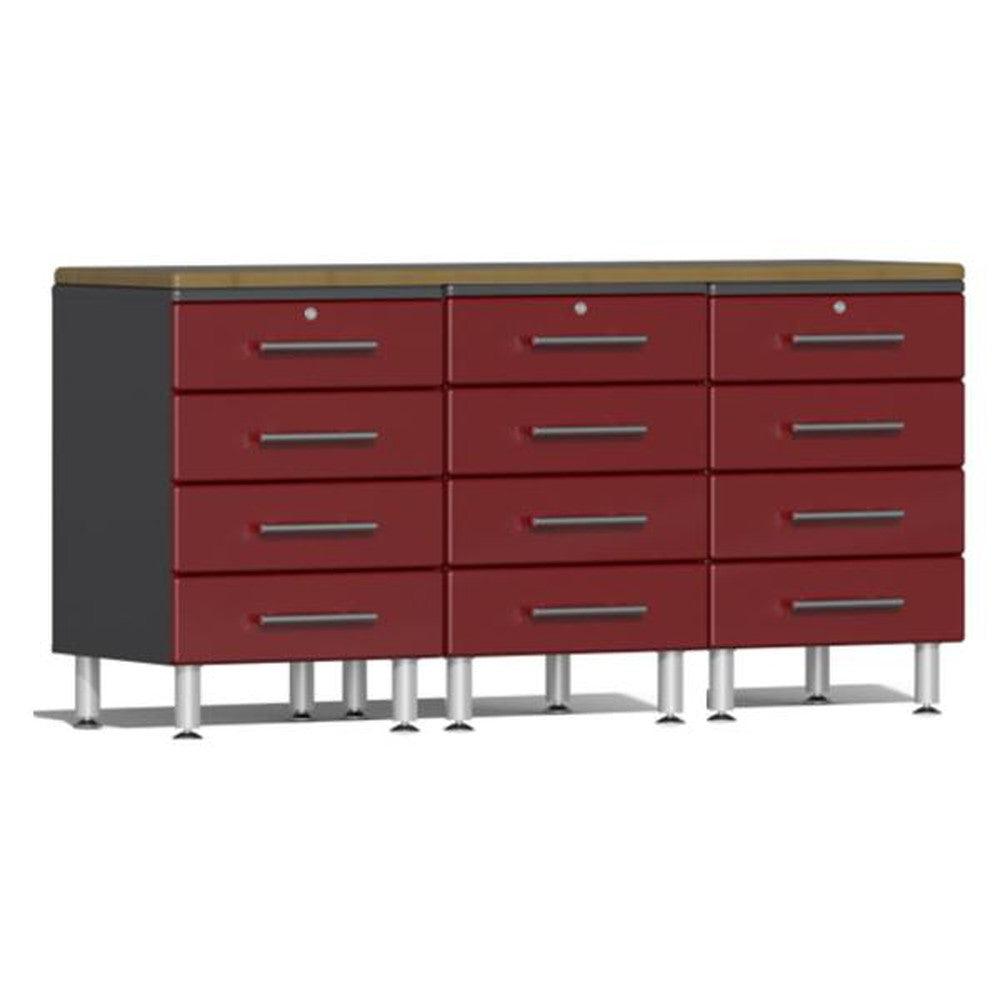 Ulti-MATE Garage Workbench With Drawers, 4-Piece With Bamboo Worktop-UG20042R-Red-Garage Giant