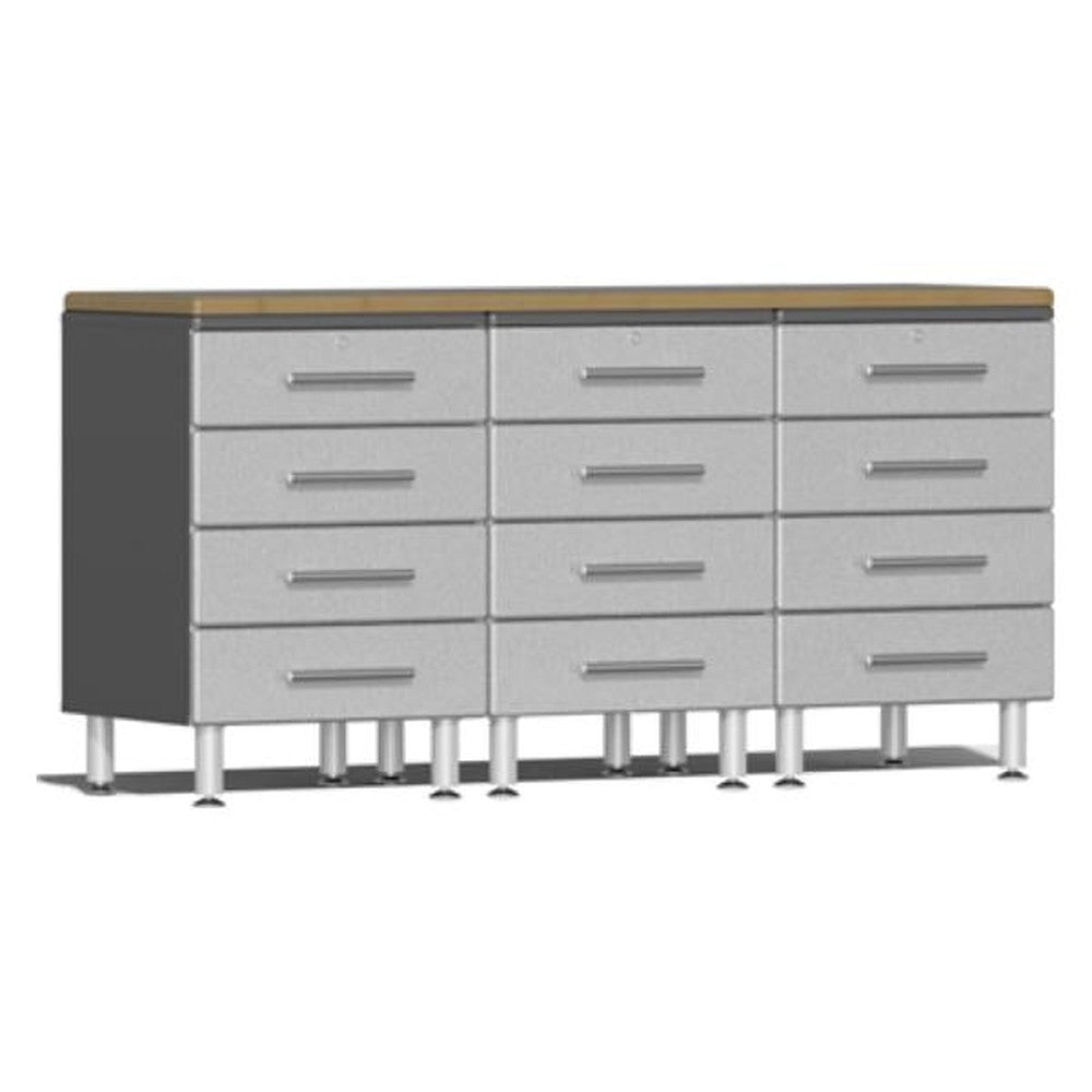 Ulti-MATE Garage Workbench With Drawers, 4-Piece With Bamboo Worktop-UG20042S-Silver-Garage Giant
