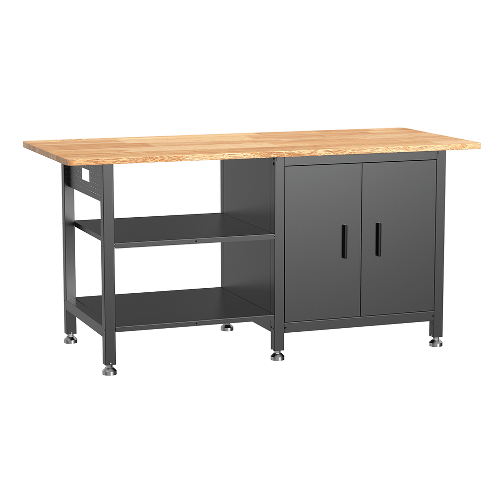 4Dock Heavy-Duty 72 x 30 Industrial Workbench with Cabinet (Black Frame)-WB10B-72RB-Casters Not Needed-Garage Giant