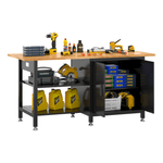 4Dock Heavy-Duty 72 x 30 Industrial Workbench with Cabinet (Black Frame)-WB10B-72RB-Casters Not Needed-Garage Giant 