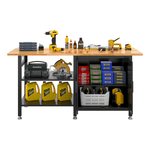 4Dock Heavy-Duty 72 x 30 Industrial Workbench with Cabinet (Black Frame)-WB10B-72RB-Casters Not Needed-Garage Giant 