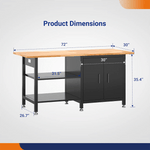 4Dock Heavy-Duty 72 x 30 Industrial Workbench with Cabinet (Black Frame)-WB10B-72RB-Casters Not Needed-Garage Giant 