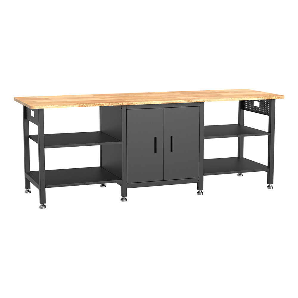 4Dock Heavy-Duty 96 x 30 Industrial Workbench with Cabinet (Black Frame)-WB10B-96RB-Casters Not Needed-Garage Giant