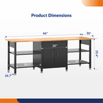 4Dock Heavy-Duty 96 x 30 Industrial Workbench with Cabinet (Black Frame)-WB10B-96RB-Casters Not Needed-Garage Giant 