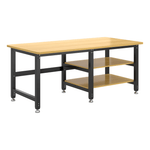 4Dock Heavy-Duty 70 x 34.6 Industrial Workbench with Wood Shelves (Black Frame)-WB5B-70RB-C1-Casters Not Needed-Garage Giant 