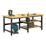 4Dock Heavy-Duty 70 x 34.6 Industrial Workbench with Wood Shelves (Black Frame)-WB5B-70RB-C1-Casters Not Needed-Garage Giant 