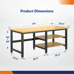 4Dock Heavy-Duty 70 x 34.6 Industrial Workbench with Wood Shelves (Black Frame)-WB5B-70RB-C1-Casters Not Needed-Garage Giant 
