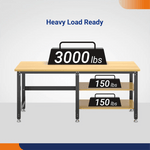 4Dock Heavy-Duty 70 x 34.6 Industrial Workbench with Wood Shelves (Black Frame)-WB5B-70RB-C1-Casters Not Needed-Garage Giant 