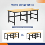 4Dock Heavy-Duty 70 x 34.6 Industrial Workbench with Wood Shelves (Black Frame)-WB5B-70RB-C1-Casters Not Needed-Garage Giant 