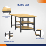 4Dock Heavy-Duty 70 x 34.6 Industrial Workbench with Wood Shelves (Black Frame)-WB5B-70RB-C1-Casters Not Needed-Garage Giant 