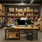 4Dock Heavy-Duty 70 x 34.6 Industrial Workbench with Wood Shelves (Black Frame)-WB5B-70RB-C1-Casters Not Needed-Garage Giant 
