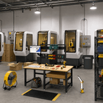 4Dock Heavy-Duty 70 x 34.6 Industrial Workbench with Wood Shelves (Black Frame)-WB5B-70RB-C1-Casters Not Needed-Garage Giant 