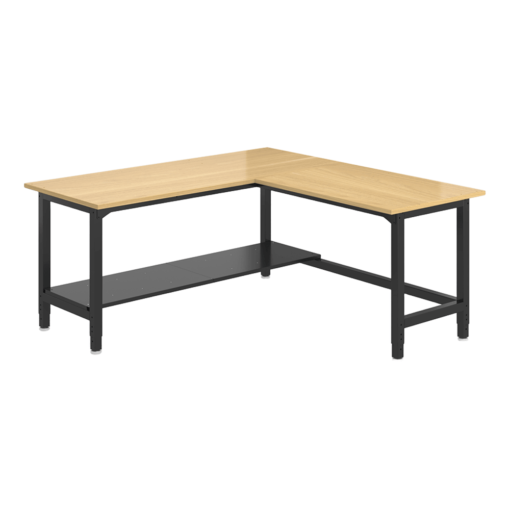 4Dock Heavy-Duty L-Shaped Industrial Workbench with Steel Shelf (Black Frame)-WB5LB-72RB-TTB-Casters Not Needed-Garage Giant