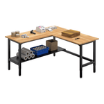 4Dock Heavy-Duty L-Shaped Industrial Workbench with Steel Shelf (Black Frame)-WB5LB-72RB-TTB-Casters Not Needed-Garage Giant 