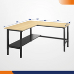 4Dock Heavy-Duty L-Shaped Industrial Workbench with Steel Shelf (Black Frame)-WB5LB-72RB-TTB-Casters Not Needed-Garage Giant 