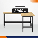 4Dock Heavy-Duty L-Shaped Industrial Workbench with Steel Shelf (Black Frame)-WB5LB-72RB-TTB-Casters Not Needed-Garage Giant 