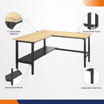 4Dock Heavy-Duty L-Shaped Industrial Workbench with Steel Shelf (Black Frame)-WB5LB-72RB-TTB-Casters Not Needed-Garage Giant 