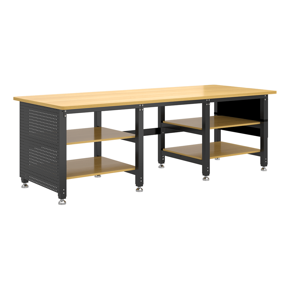 4Dock Heavy-Duty 90 x 34.6 Industrial Workbench with Wood Shelves (Black Frame)-WB7B-90RB-S-Casters Not Needed-Garage Giant