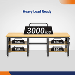 4Dock Heavy-Duty 90 x 34.6 Industrial Workbench with Wood Shelves (Black Frame)-WB7B-90RB-S-Casters Not Needed-Garage Giant 